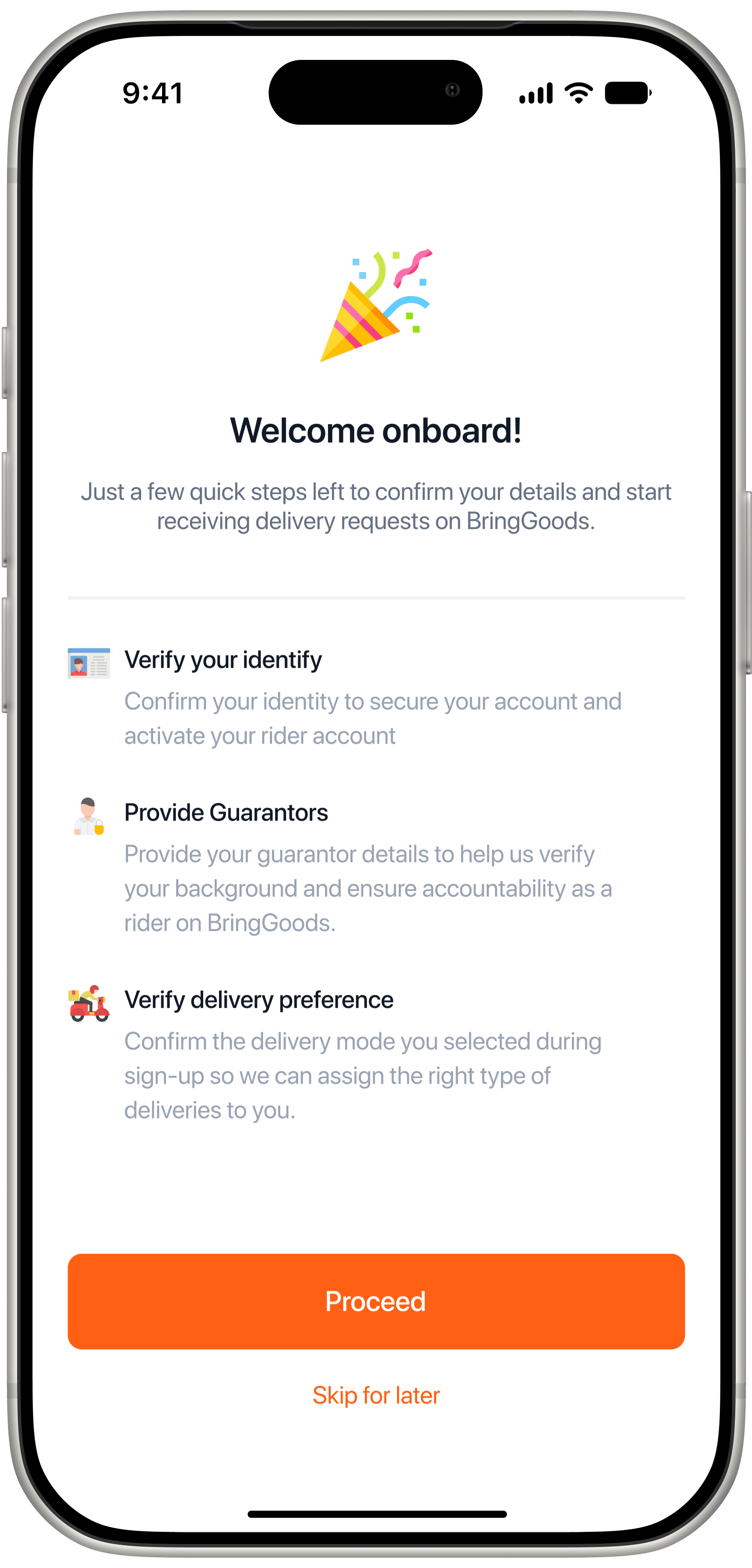 Finish onboarding