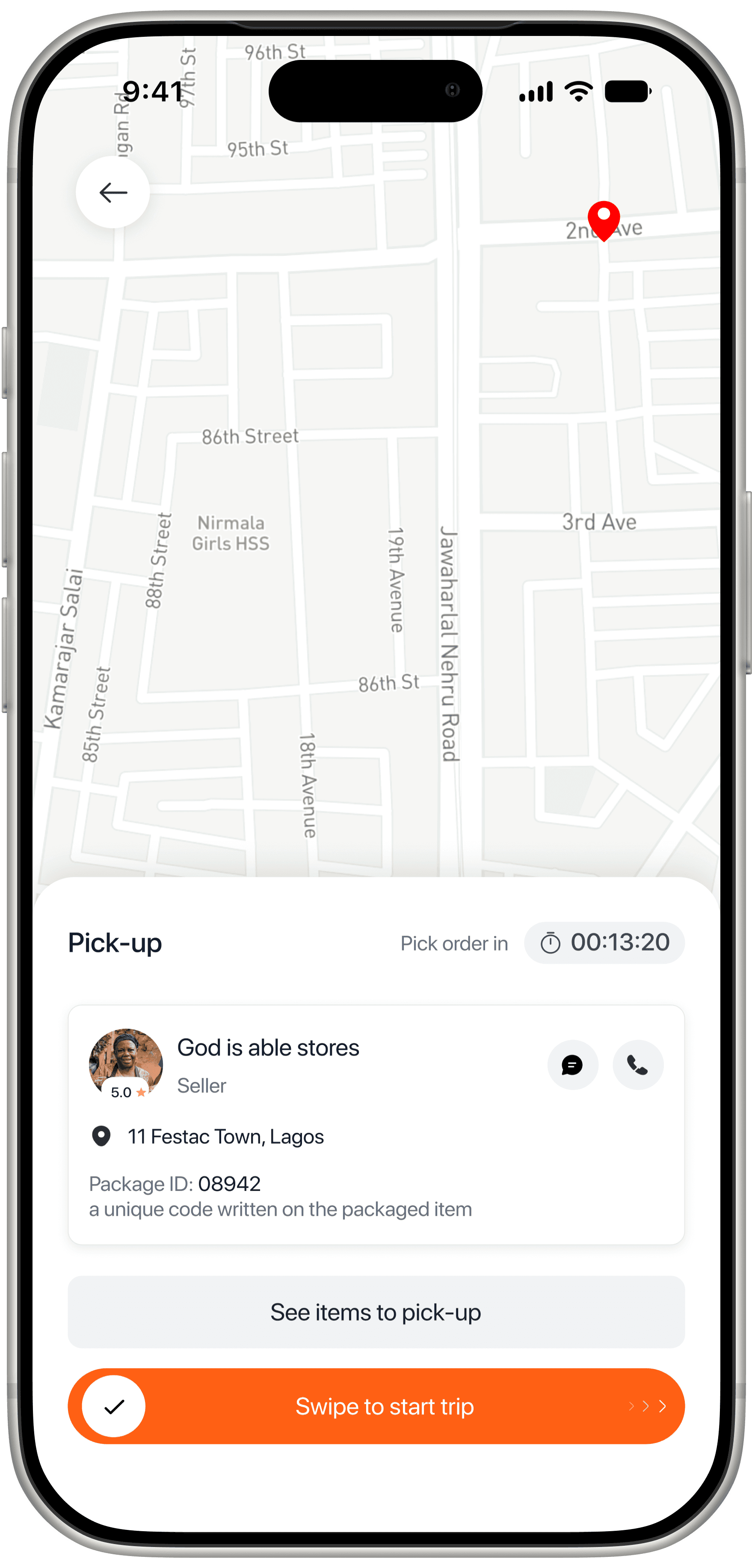Swipe to start pickup