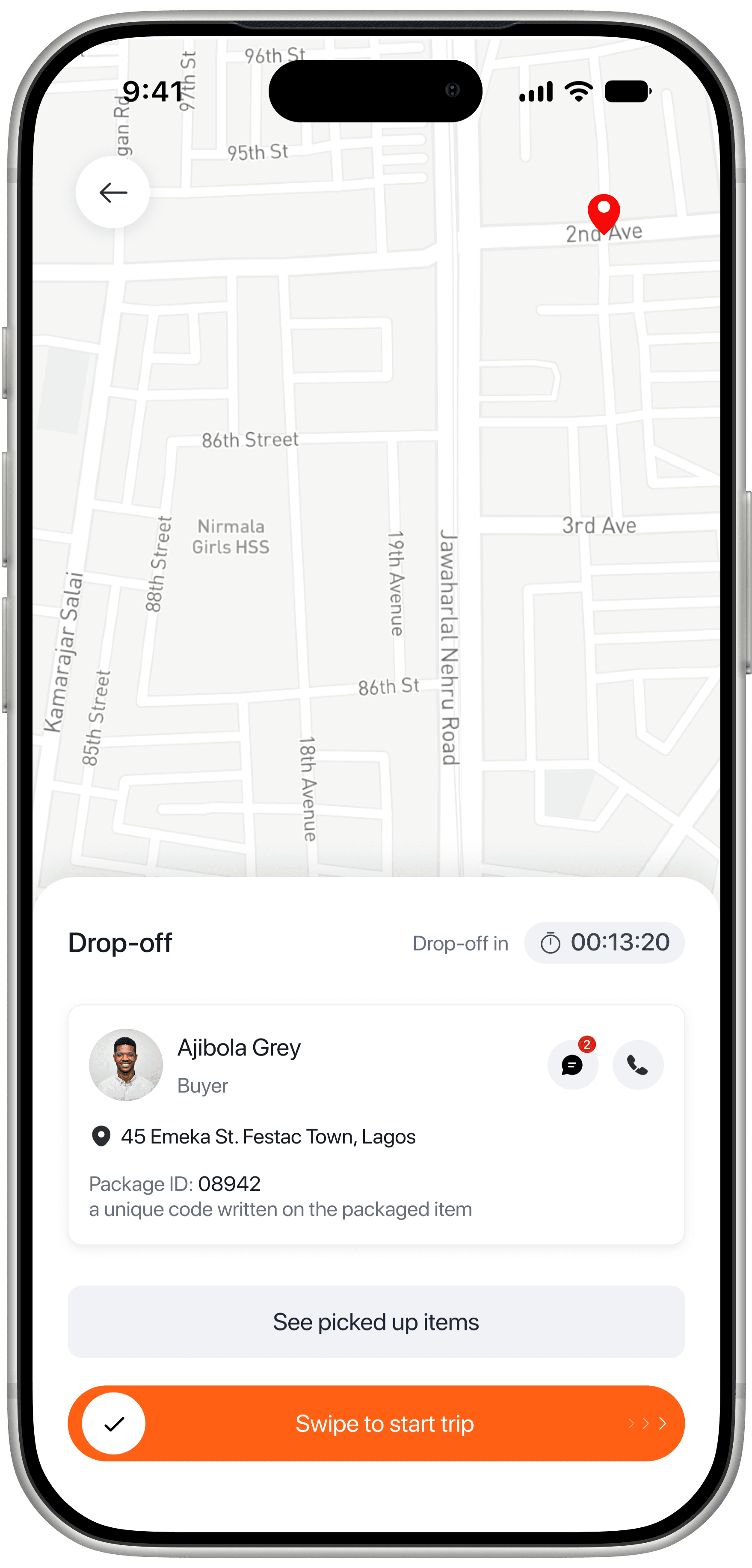Swipe to start drop-off